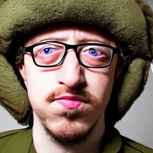 Image similar to professional head shot of sam hyde wearing a soviet military ushanka, very detailed, very intricate, detailed face,