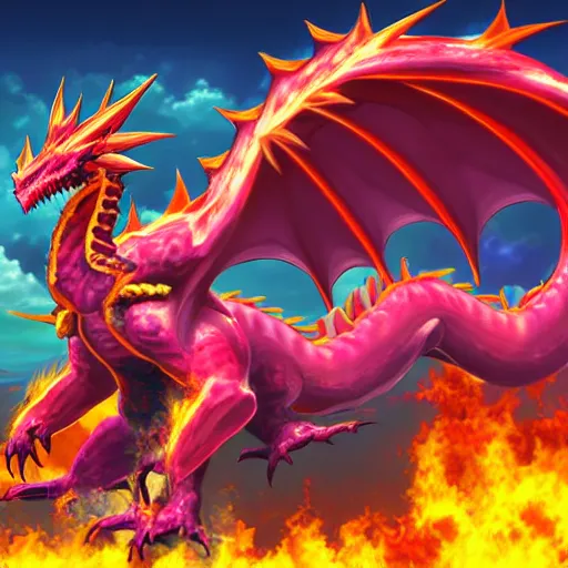 Prompt: large dragon, end boss, fire, colorfull, high detail, pokemon style