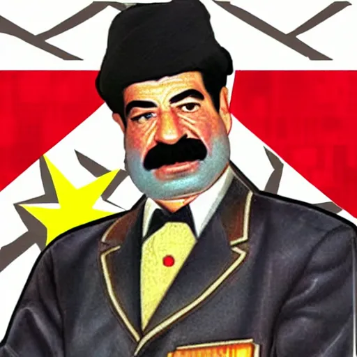 Image similar to saddam hussein in mario kart 6 4