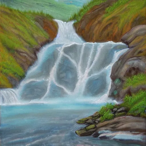 Image similar to portrait of tardigrade at Brooks Falls in Alaska, landscape painting by Moran and George Caitlin