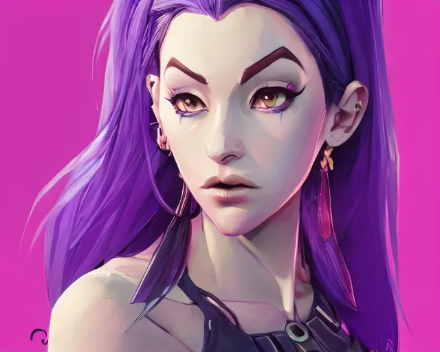 Image similar to beautiful female purple hair dagger symmetrical face eyes full length fantasy art apex fortnite Video game icon, 2d game art gta5 cover , official fanart behance hd artstation by Jesper Ejsing, by RHADS, Makoto Shinkai and Lois van baarle, ilya kuvshinov, rossdraws