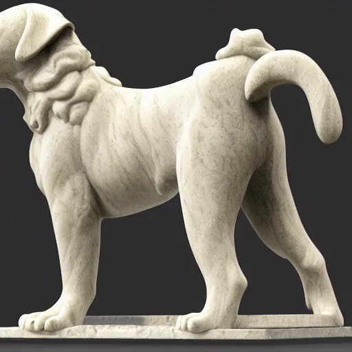Prompt: marble statue of a dog, realistic, artistic, 4 k resolution, award winning