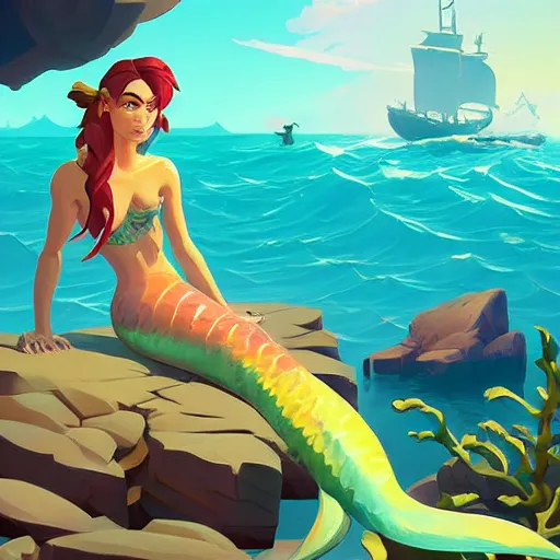 Image similar to painting mermaid treasure on sea of thieves game avatar hero smooth face median photoshop filter cutout vector, behance hd by jesper ejsing, by rhads, makoto shinkai and lois van baarle, ilya kuvshinov, rossdraws global illumination