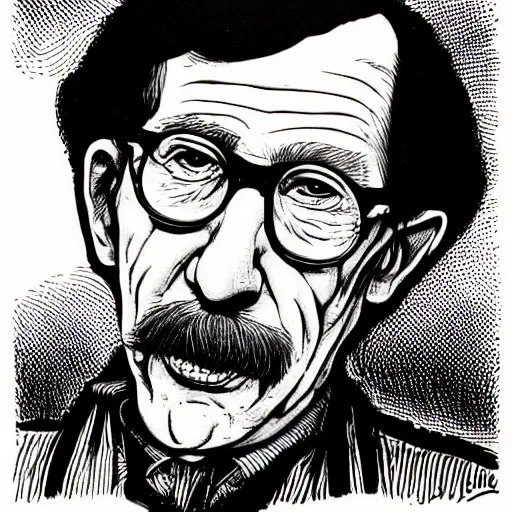 Image similar to a illustration portrait of Robert Crumb drawn by Robert Crumb