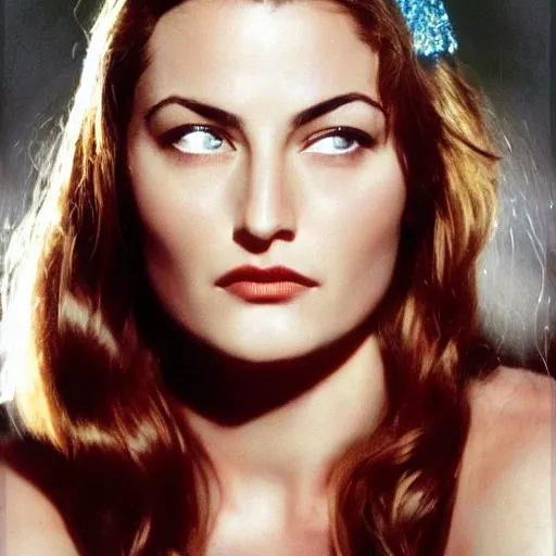 Prompt: a young Mädchen Amick as she appeared in Twin Peaks as Goddess of gems looking at you intensely with seductively serious eyes while wearing a head covering. ultra detailed painting at 16K resolution and epic visuals. epically surreally beautiful image. amazing effect, image looks crazily crisp as far as it's visual fidelity goes, absolutely outstanding. vivid clarity. ultra. iridescent. mind-breaking. mega-beautiful pencil shadowing. beautiful face. Ultra High Definition.