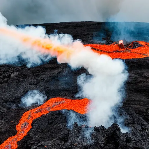 Image similar to elderly man jumping over a lava flow, jump, stunt, volcano, hot, eruption, magma, lava, canon eos r 3, f / 1. 4, iso 2 0 0, 1 / 1 6 0 s, 8 k, raw, unedited, symmetrical balance, wide angle