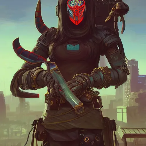 Image similar to cyberpunk viking helmet mask warrior goddess robot ninja fantasy, art gta 5 cover, official fanart behance hd artstation by jesper ejsing, by rhads, makoto shinkai and lois van baarle, ilya kuvshinov, ossdraws