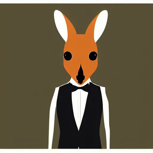 Image similar to spy kangaroo, in a strict suit with bowtie, like james bond, avatar image, digital art, minimalism