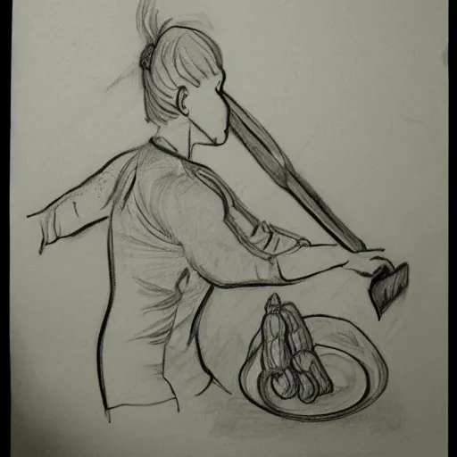 Image similar to pencil sketch of a woman chopping carrots