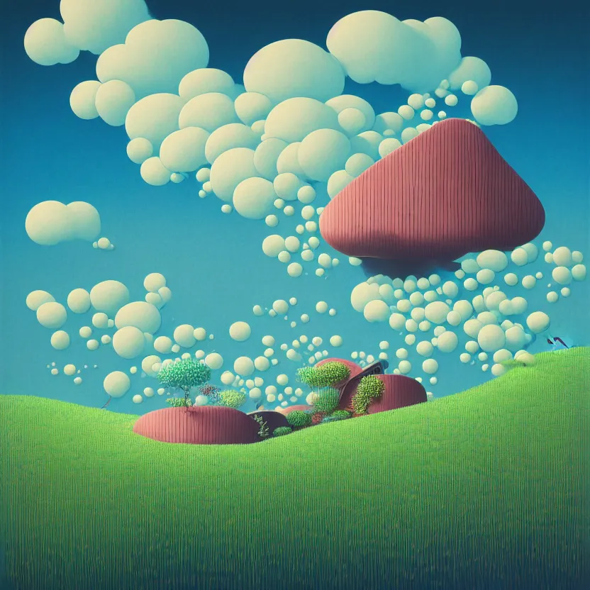 Image similar to house by toyo ito, white sea cloud, summer morning, very coherent and colorful high contrast, art by! gediminas pranckevicius! geof darrow, pastel color, volumetric lighting, cinematic, floralpunk screen printing woodblock, dark shadows, hard lighting, stippling art