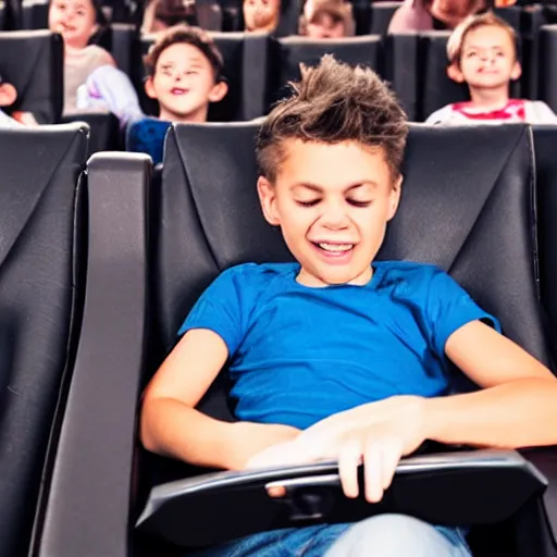 Image similar to annoying kid on his phone in the movie theater