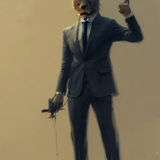 Image similar to A portrait of Lion, in a suit, fantasy art, art by greg rutkowski, matte painting, trending on artstation