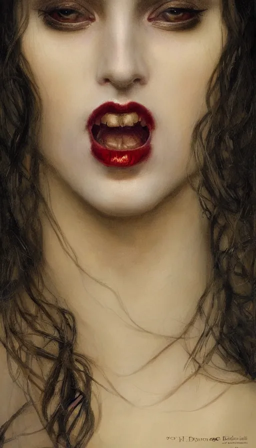 Prompt: Masterpiece painting of beautiful vampire princess close-up portrait by Donato Giancola and Tom Bagshaw, face by Artgerm and Edmund Leighton, golden ratio, trending on cgsociety, intricate, majestic, dark epic fantasy, trending on artstation, by H.R. Giger, background by James Jean and Gustav Klimt, 8k, volumetric Lighting, Hokusai, trending on pixiv