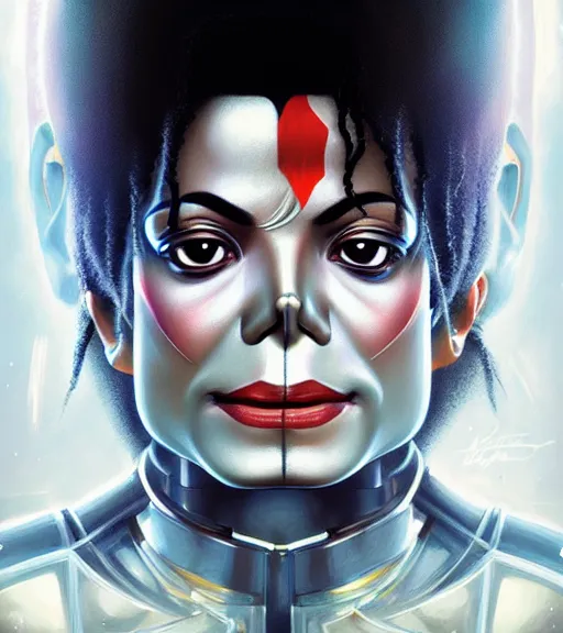 Image similar to symmetry portrait of michael jackson cyberborg ultra detailed, intricate, anime, dynamic lighting, digital art, digital painting, art station, wlop, sharp focus, illustration, art by artgerm and greg rutkowski and alphonse mucha