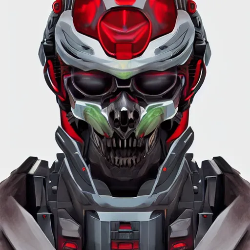 Prompt: full face portrait of a mecha skull ronin, 8k, hyperdetailed, digital painting, futuristic, trending on CG society