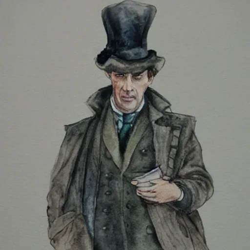 Image similar to a rabbit dressed as sherlock holmes, watercolour realism