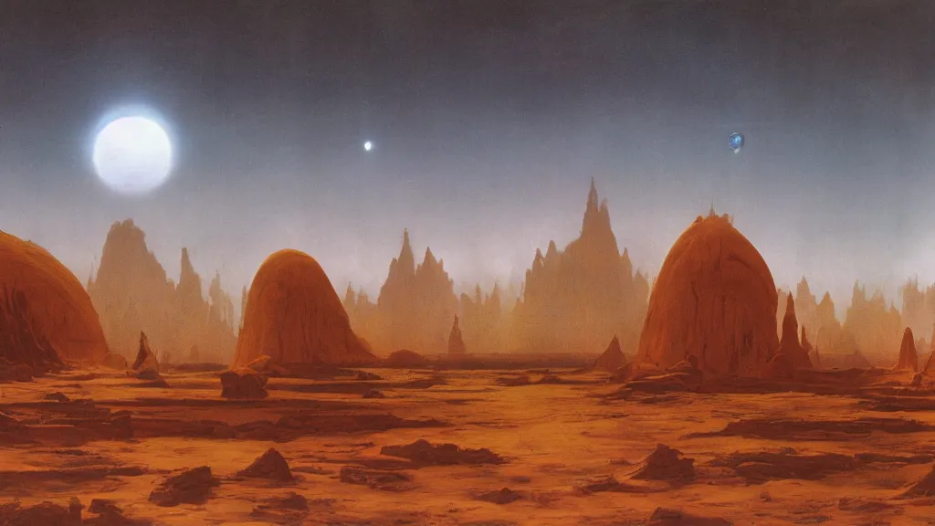 Image similar to otherworldly atmosphere of an evolving alien planet by arthur haas and bruce pennington and john schoenherr, cinematic matte painting