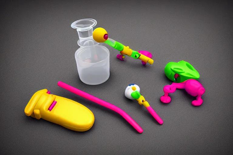 Image similar to product photo of toy crack pipe made by fisher price, colorful plastic, high quality, intricate detail, realistic textures, octane render, unreal engine 5, hyperrealism