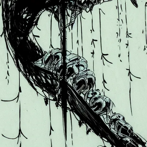 Prompt: caterpillar crawling on the wall, tsutomu nihei background, ink pen