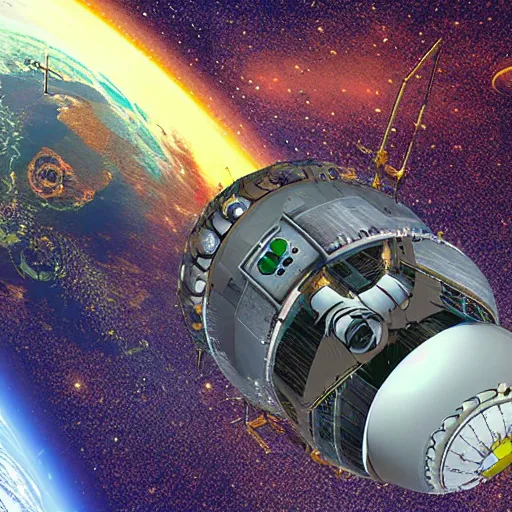 Prompt: a sci-fi nuclear reactor in orbit around earth