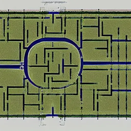 Image similar to an architectural plan of a labyrinth with 4 entrances of the forestal crisis, 1 : 1 0 0 scale