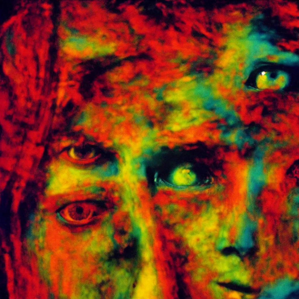 Image similar to award winning photo of a lsd trip, vivid colors, dilated pupils, frantic, symmetrical face, beautiful eyes, studio lighting, wide shot art by sally mann & arnold newman