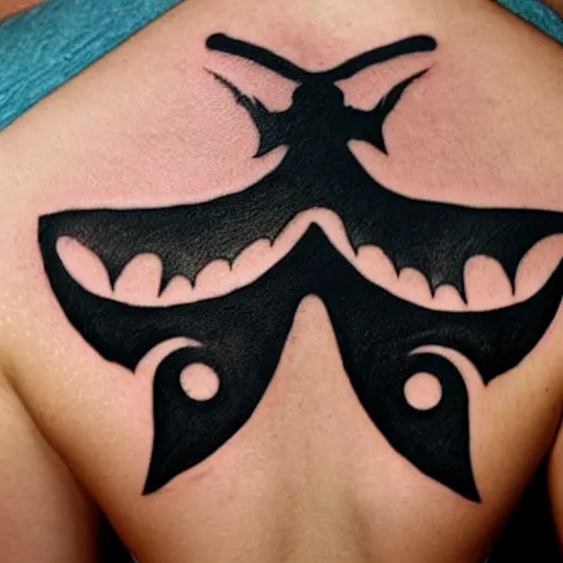 Image similar to tattoo of an upside down question mark that gradually fades into silhouettes of flying bats