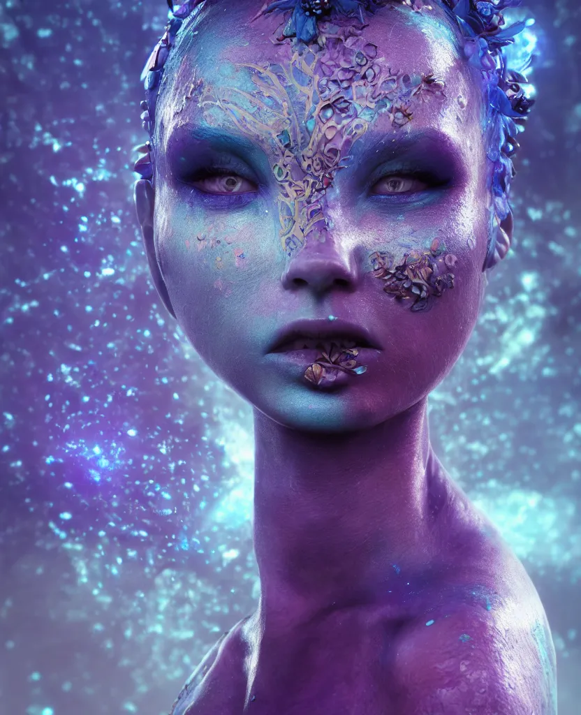 horned beautiful blue alien female, eye tattoo, | Stable Diffusion ...