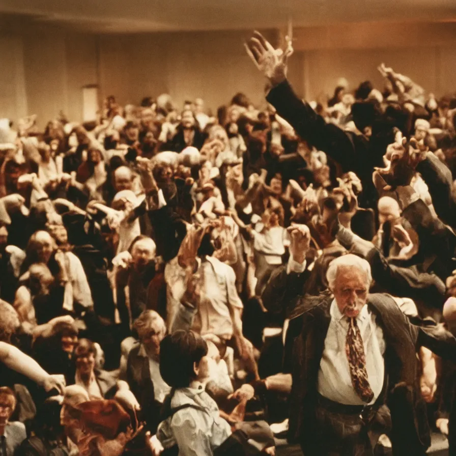 Prompt: 7 0 s movie still of an old man drowning in a soviet ballroom full of hands, cinestill 8 0 0 t 3 5 mm, heavy grain, high quality, high detail