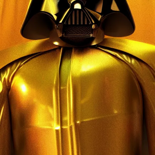 Prompt: gold bordered mural of a futuristic darth vader, hyper realistic, cyberpunk, nightcore, 4 k, highly detailed, beautifully rendered