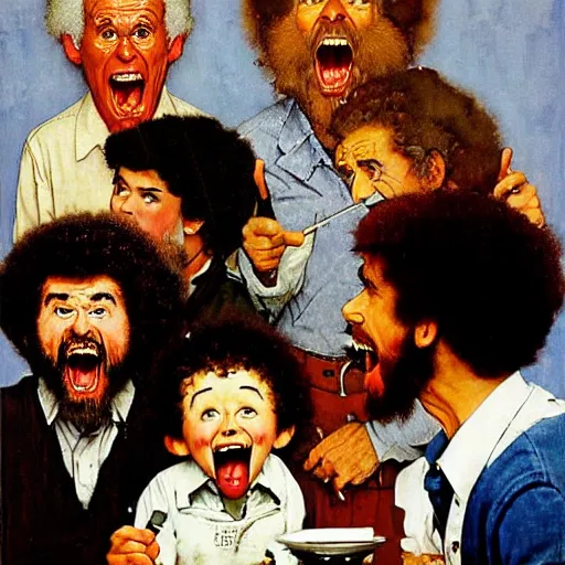 Image similar to bob ross screaming by norman rockwell