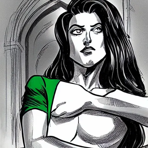 Prompt: she - hulk as a defense lawyer, courtroom sketch, marvel comics