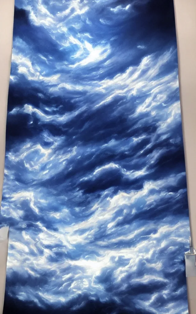 Prompt: blue and white night dramatic clouds over black background, airbrush fantasy 80s, realistic detailed