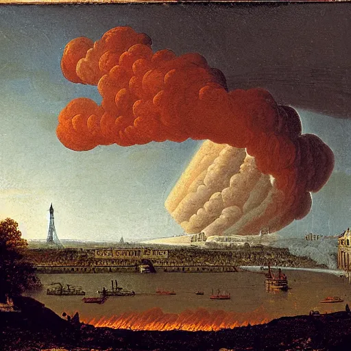 Image similar to 1750 Paris getting nuked, in the style of the Hudson River School