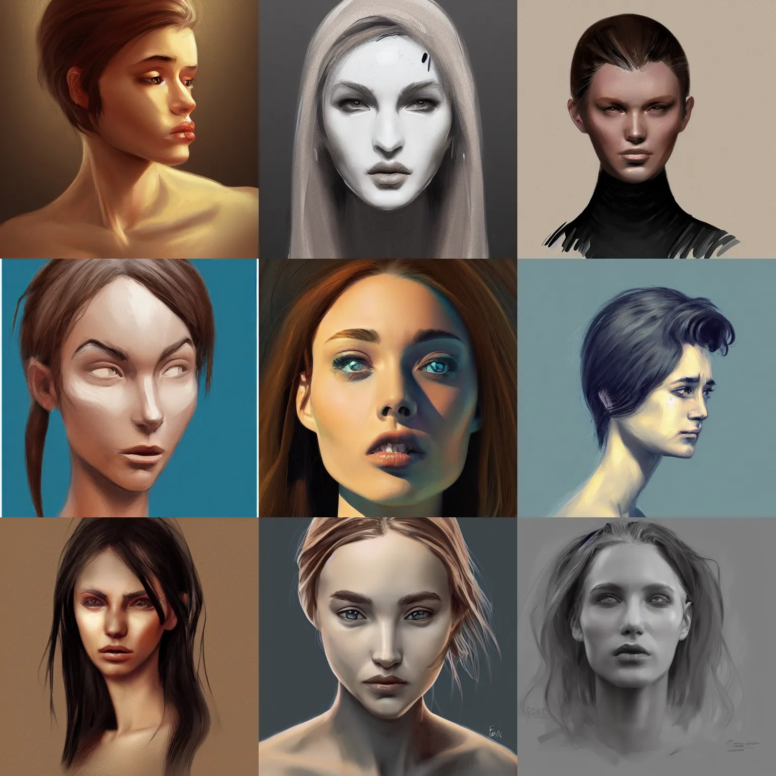 Prompt: woman, face, concept art by benjamin vnuk