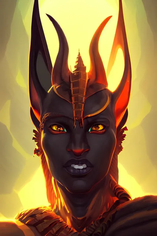 Image similar to the god anubis, hellish setting, portrait, sharp focus, digital art, cgsociety, concept art, post processed, dynamic lighting, artstation, by emylie boivin, rossdraws and jazza