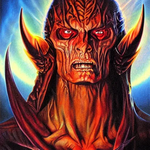 Image similar to belial, lord of the earth, airbrush art, drew struzan illustration art, key art, portrait