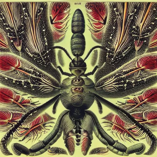 Prompt: strange alien insects, by ernst haeckel and by walton ford