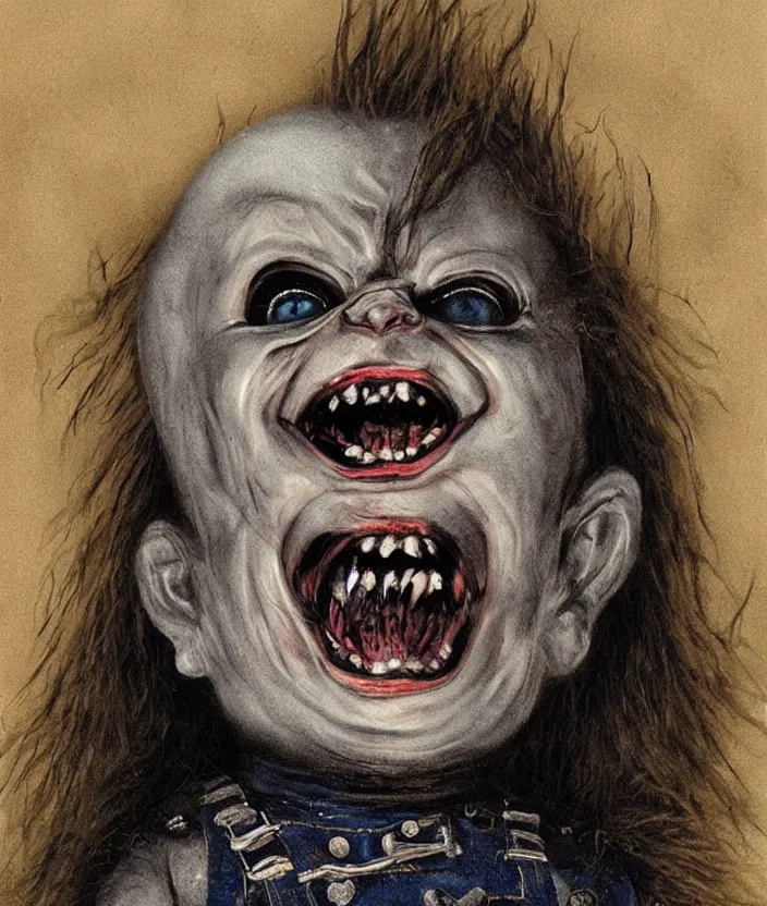 Image similar to gothic screaming chucky doll portrait by william - adolphe bouguerea, highly detailded