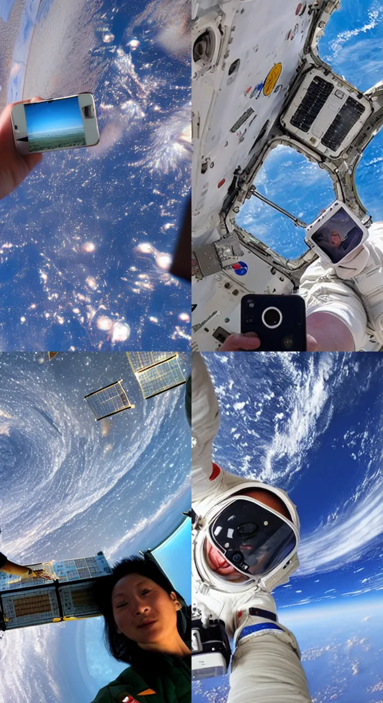 Prompt: someone taking a selfie from the tiangong space station