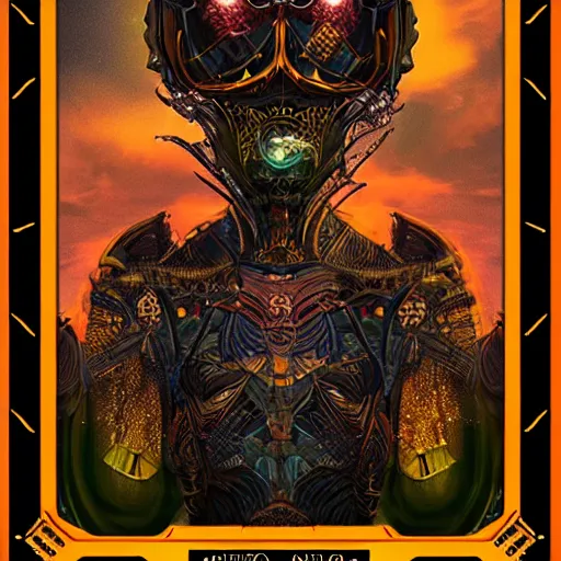 Image similar to the artificial general intelligence tarot card, artstation, technology, fractals