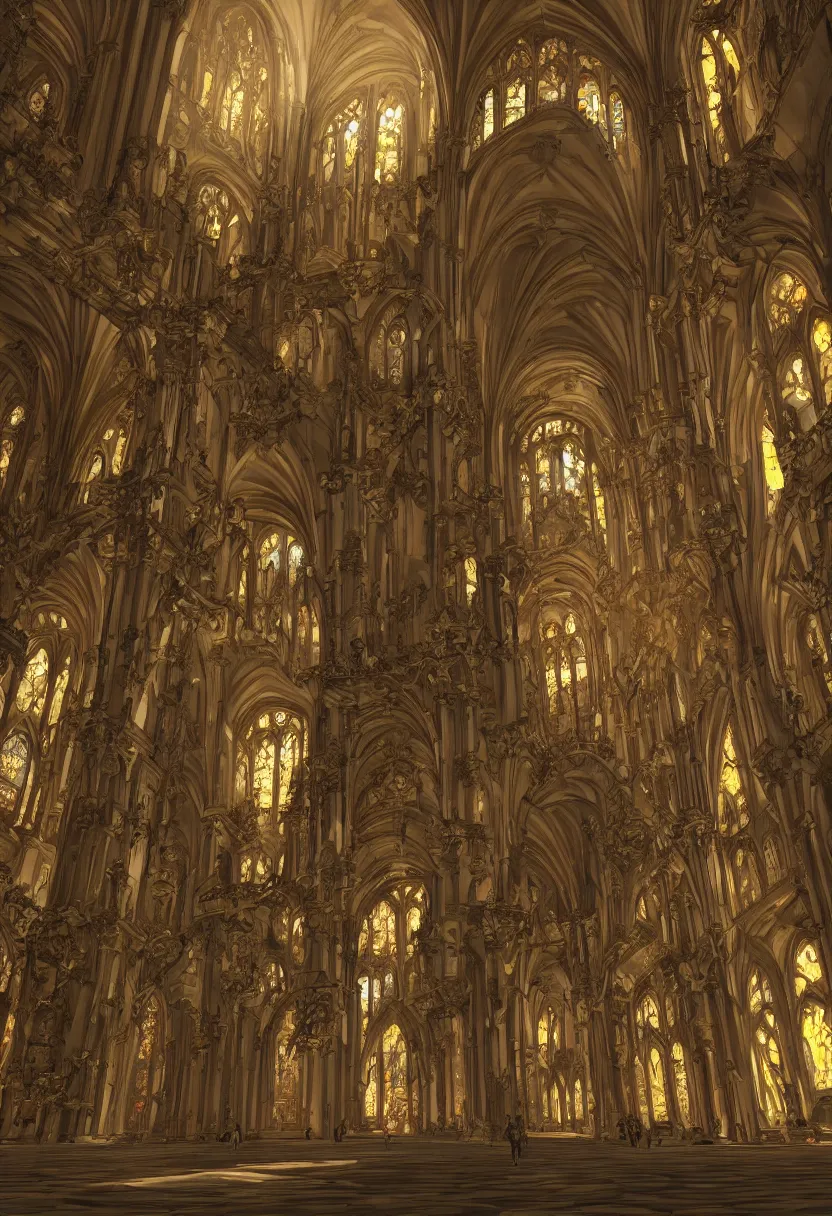 Prompt: nave of gigantic baroque cathdral, sunrays, artstation