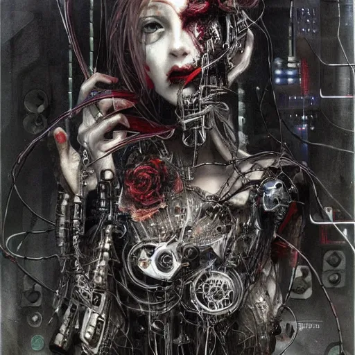 Prompt: depraved cybernetic vampire trapped in circuitry, intricate detail, miro, royo, whealan,