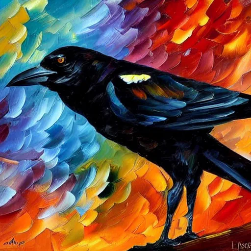 Image similar to oil painting of a crow by leonid afremov