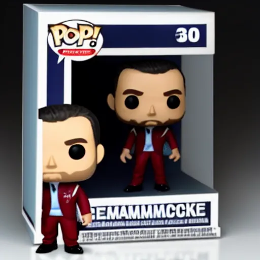 Image similar to Funko Pop doll of Emmanuel Macron taken in a light box with studio lighting, some background blur