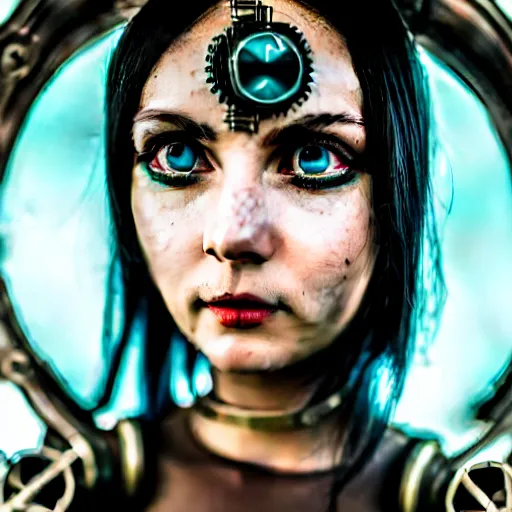 Prompt: prompt, futuristic steampunk, awesome, modelsociety, radiant skin, huge anime eyes, steampunk, rtx on, perfect face, intricate, sony a 7 r iv, symmetric balance, polarizing filter, photolab, lightroom, 4 k, dolby vision, photography award