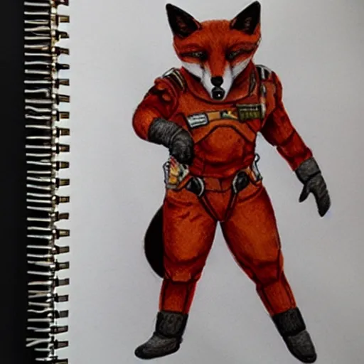 Image similar to drawing, fox dressed as a mars