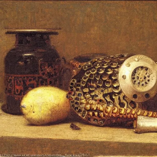 Image similar to Realistic still life of a Jaguar XK straight six engine, by Henri Fantin-Latour, 1866,