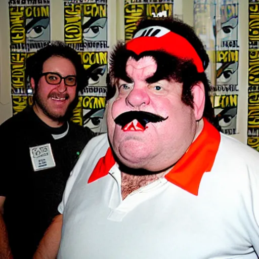 Prompt: Full-Cosplay Wario, played by George Wendt, 2011 Comic-Con, blog-photo