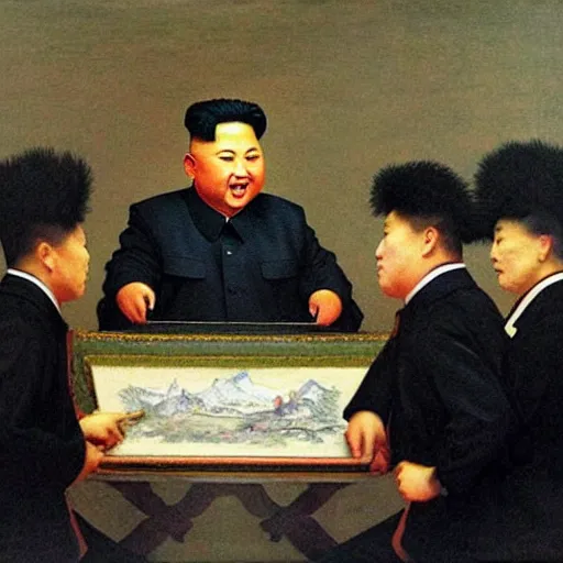 Prompt: kim jong un as k - pop idol dancing on the south korean k - pop stage, painting by rembrandt